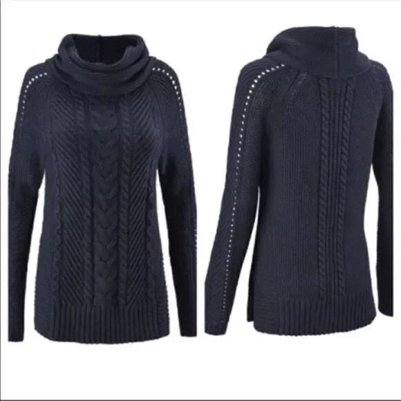 CAbi Sweaters - Cabi Women's Cable Knit Cowl Neck Blue Sweater Size Small Style 3168
